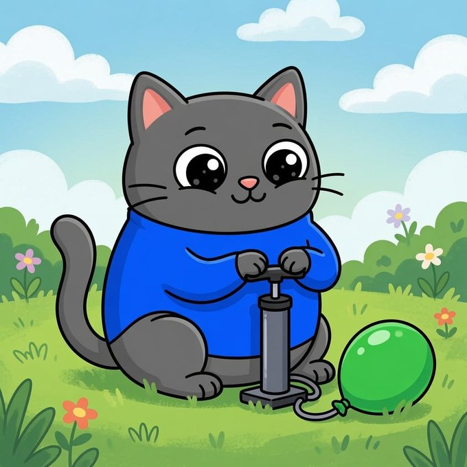 Smol Cat pumping up a balloon